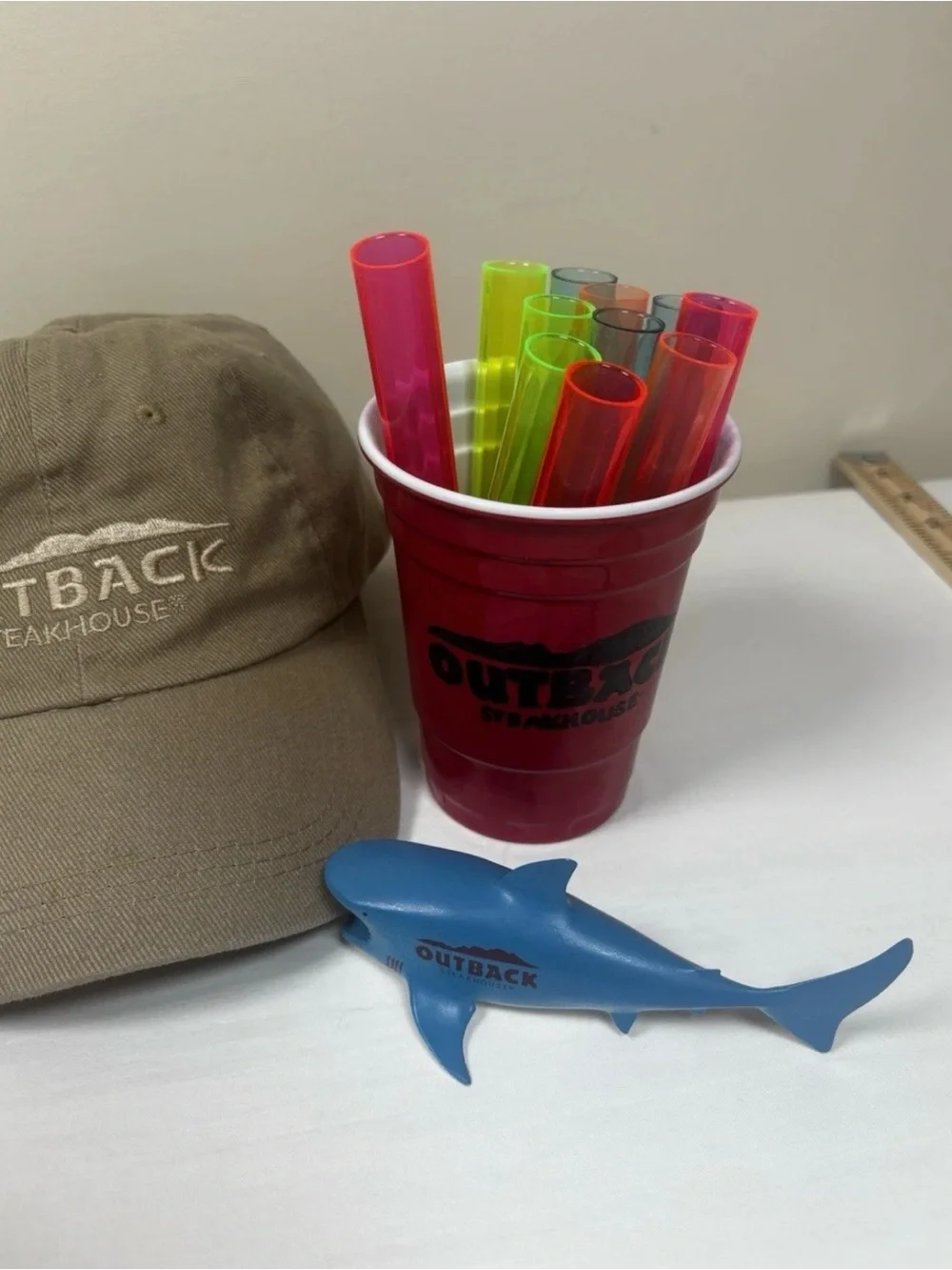 Outback Steakhouse Promo Lot~Employee Hat, Cup,Shark,Drink Hanger Shots,TR tubes